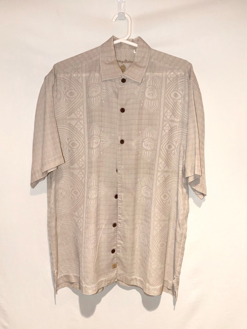 Tommy Bahama Cream Textured Short Sleeve Button-Up